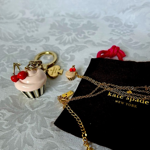 Kate Spade Pink Magnolia Cupcake bag charm and matching Necklace - Picture 2 of 4